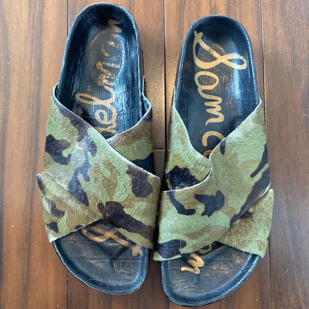 Sam Edelman army print pony hair sandals